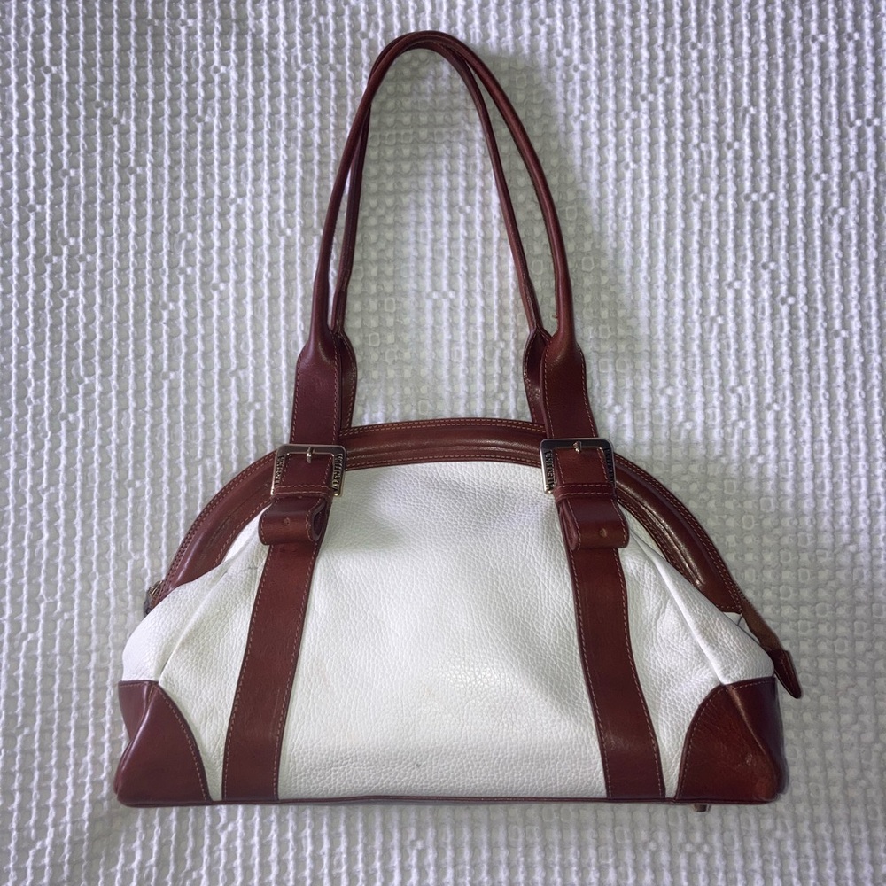 Valentina Italian Leather Shoulder Bag White/Brown